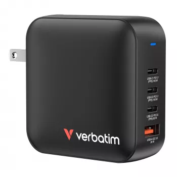 Verbatim Mini GaN -laturi 165W 4 porttia US-pistoke EU- ja UK-sovittimilla