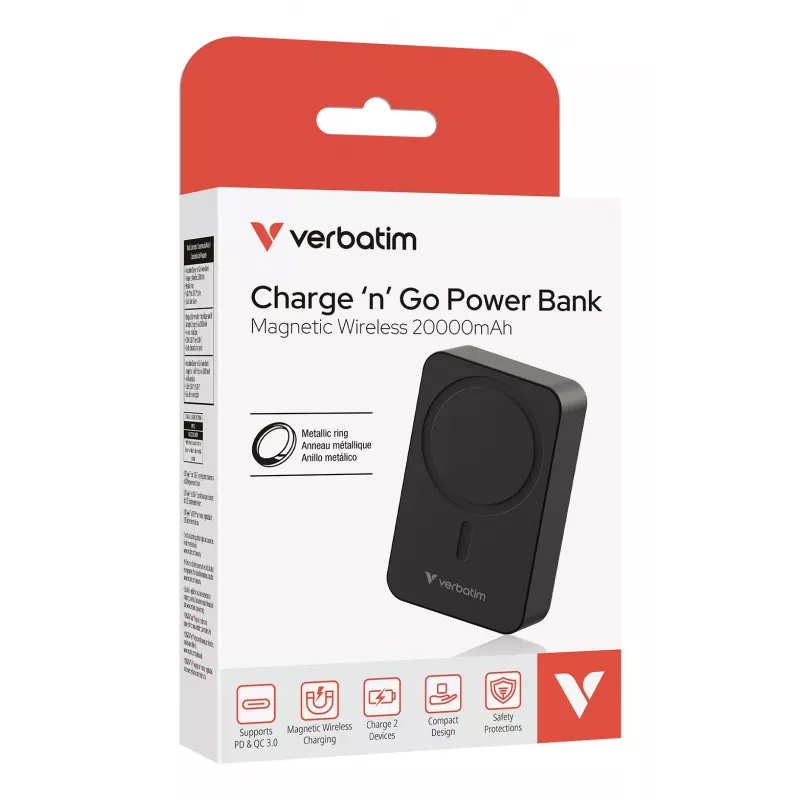 Verbatim Charge 'n' Go Essentials -varavirtalähde magneettinen langaton 20000 mAh musta