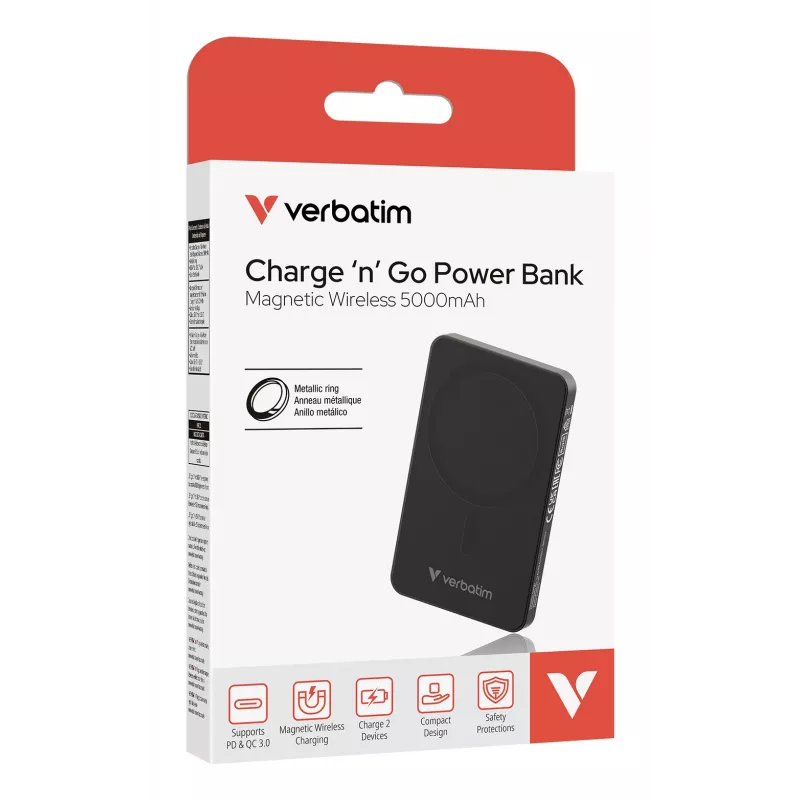 Verbatim Charge 'n' Go Essentials magneettinen langaton varavirtalähde 5000 mAh musta