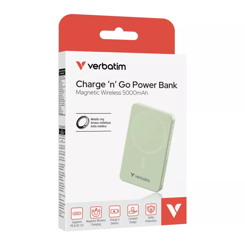 Verbatim Charge 'n' Go Essentials magneettinen langaton varavirtalähde 5000 mAh vihreä