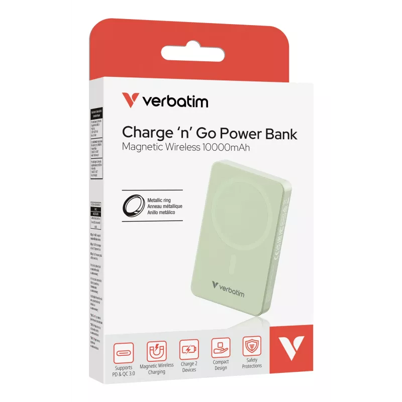 Verbatim Charge 'n' Go Essentials magneettinen langaton varavirtalähde 10000 mAh vihreä
