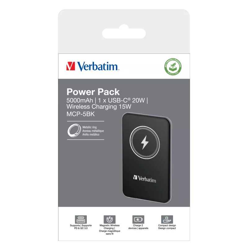 Varavirtalähde VERBATIM Charge 'n' Go 5000 mAh magneettinen langaton, musta
