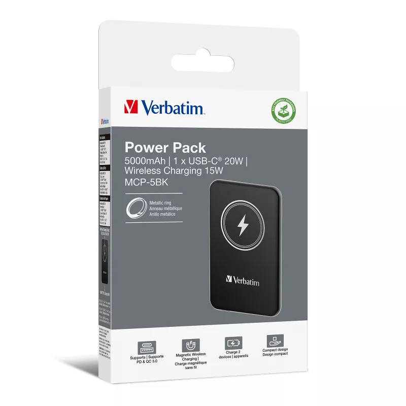Varavirtalähde VERBATIM Charge 'n' Go 5000 mAh magneettinen langaton, musta