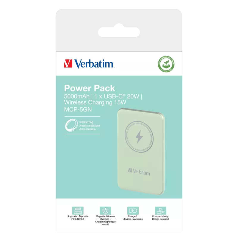 Verbatim Charge 'n' Go magneettinen langaton varavirtalähde 5000 mAh vihreä