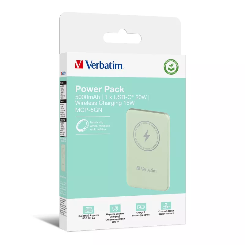 Verbatim Charge 'n' Go magneettinen langaton varavirtalähde 5000 mAh vihreä