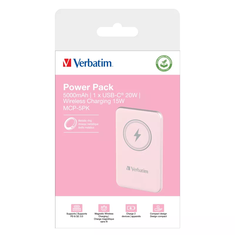 Verbatim Charge 'n' Go magneettinen langaton varavirtalähde 5000mAh pinkki