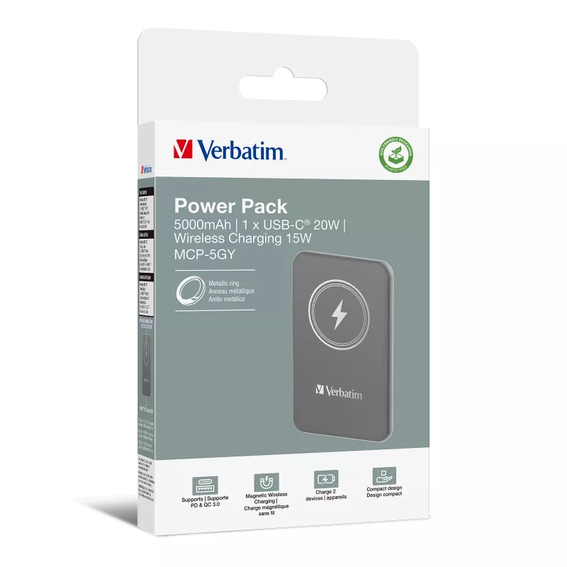 Verbatim Charge 'n' Go magneettinen langaton varavirtalähde 5000mAh harmaa