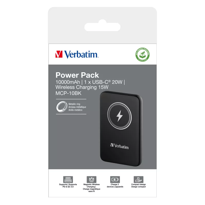 Verbatim Charge 'n' Go magneettinen langaton varavirtalähde 10000mAh musta