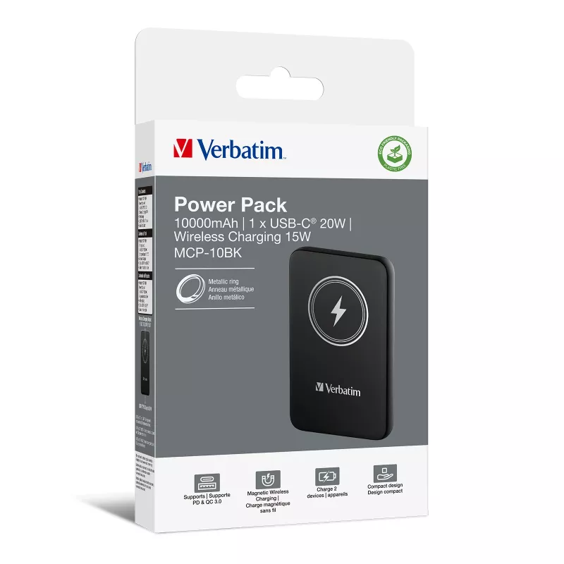 Verbatim Charge 'n' Go magneettinen langaton varavirtalähde 10000mAh musta