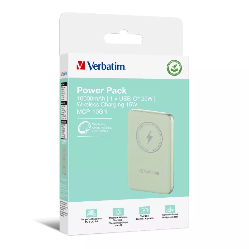 Verbatim Charge 'n' Go magneettinen langaton varavirtalähde 10000mAh vihreä