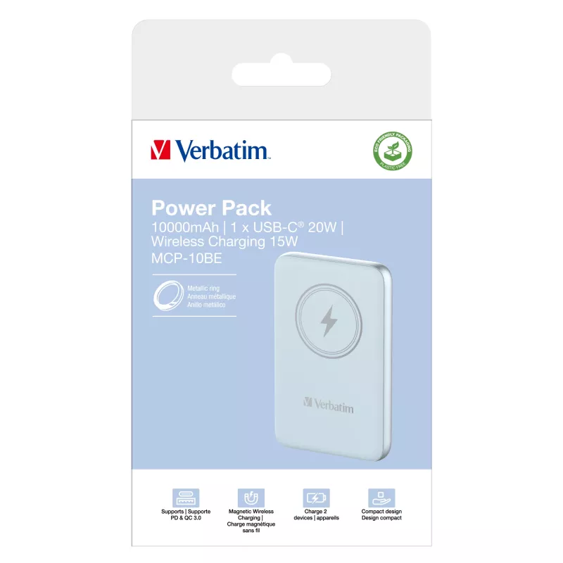 Verbatim Charge 'n' Go magneettinen langaton varavirtalähde 10000mAh sininen
