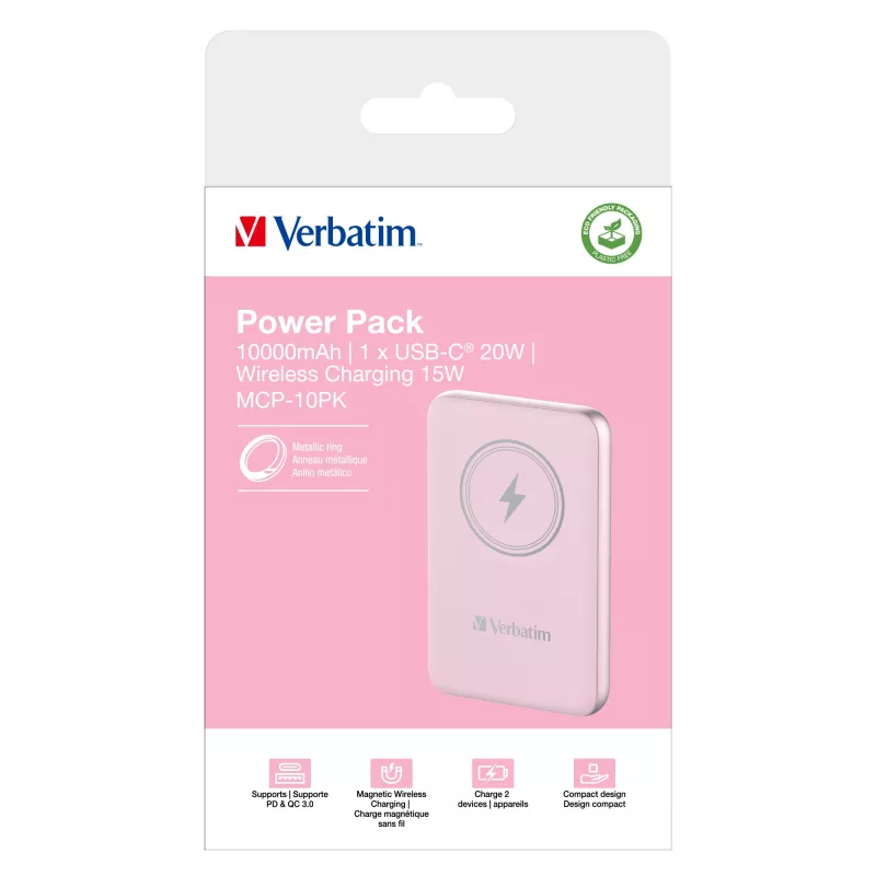 Verbatim Charge 'n' Go magneettinen langaton varavirtalähde 10000mAh pinkki