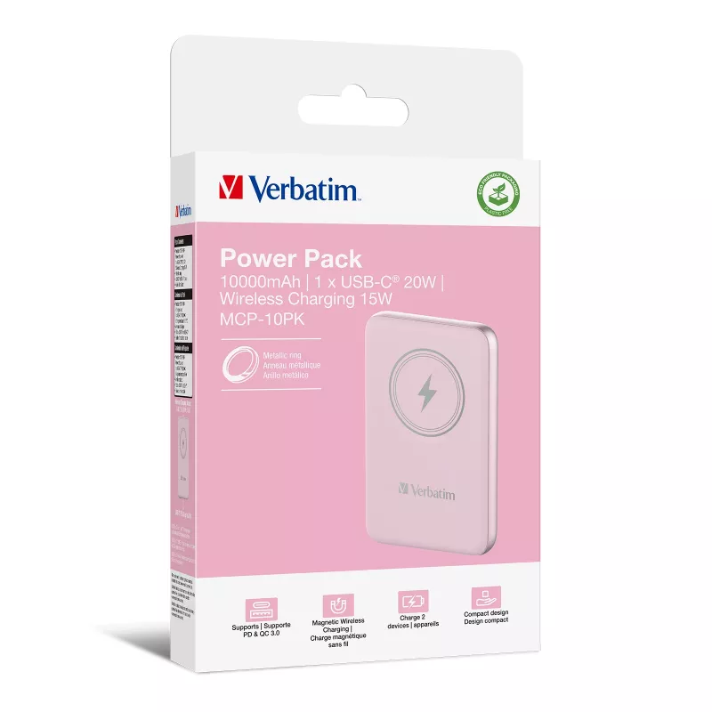 Verbatim Charge 'n' Go magneettinen langaton varavirtalähde 10000mAh pinkki