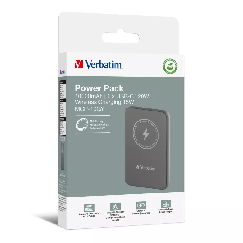 Verbatim Charge 'n' Go magneettinen langaton varavirtalähde 10000mAh harmaa