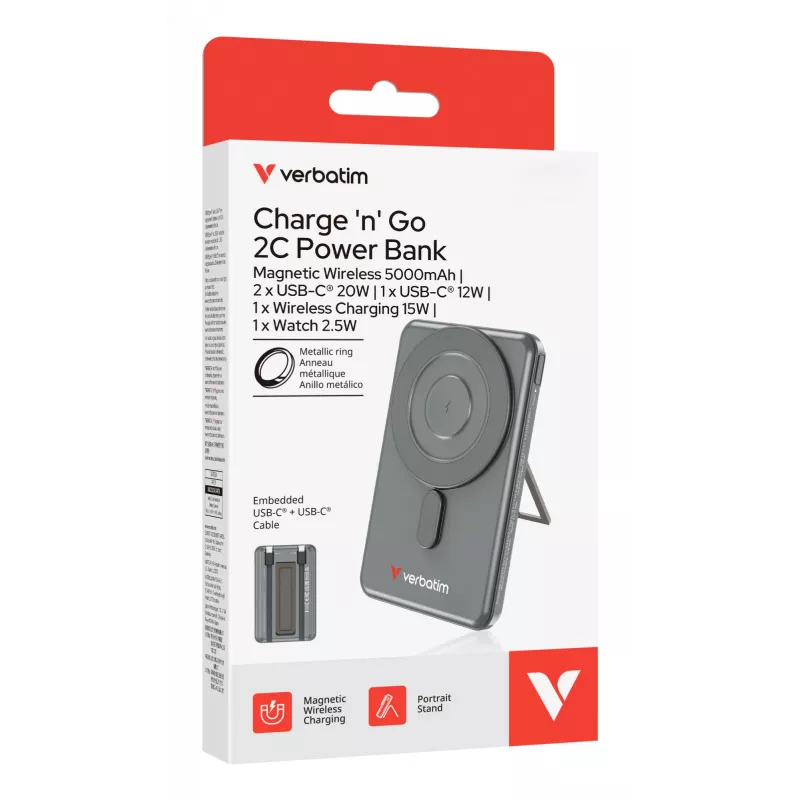 Verbatim Charge'n'Go 2C -varavirtalähde 5000 mAh harmaa