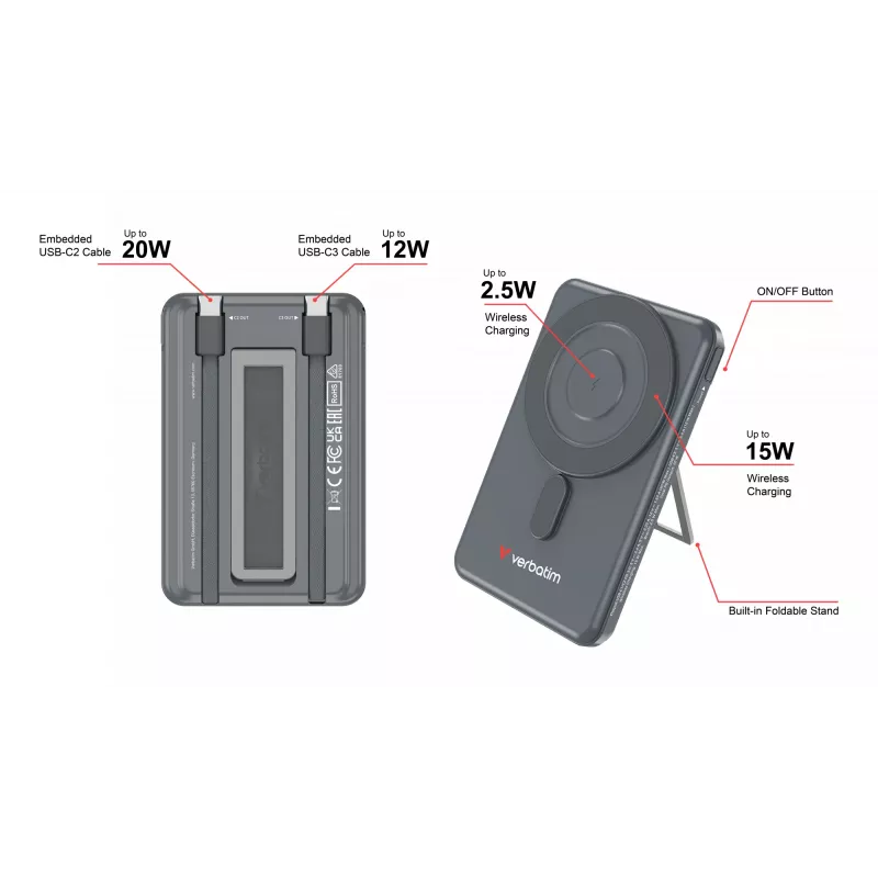 Verbatim Charge'n'Go 2C -varavirtalähde 5000 mAh harmaa
