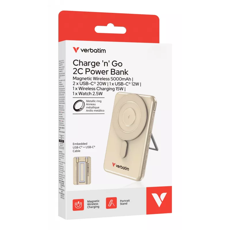 Verbatim Charge'n'G0 2C varavirtalähde 5000 mAh kulta
