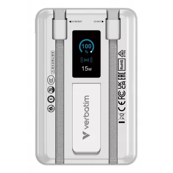 Verbatim Charge'n'Go 2C & Display -varavirtalähde 10000 mAh hopea