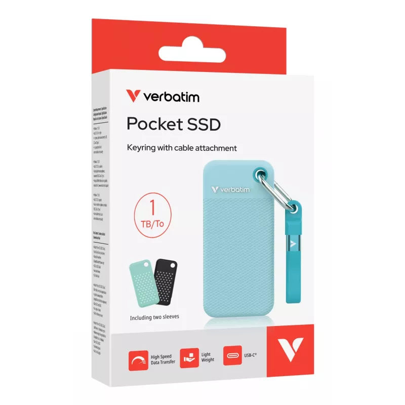 Verbatim Pocket SSD USB 3.2 Gen 2 1 TB Polar Blue sis. kaksi kumisuojusta