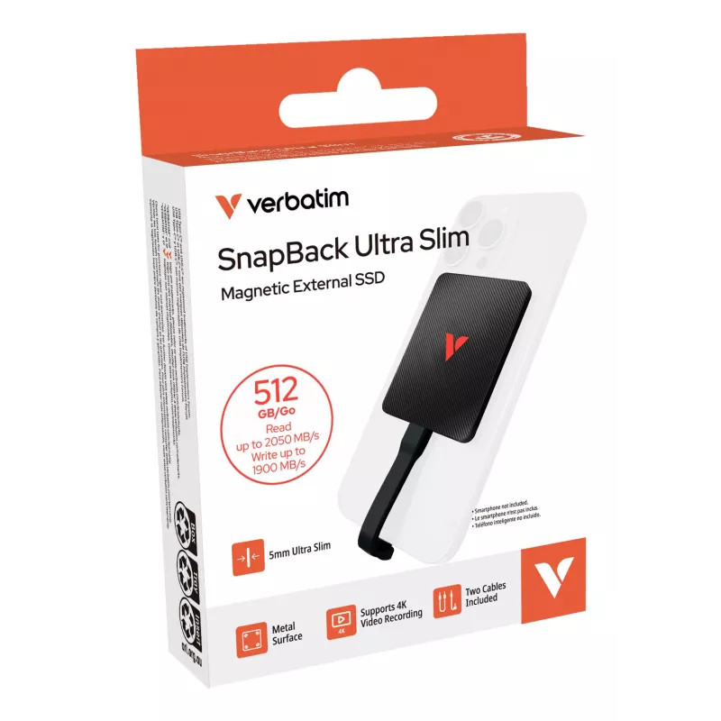 Verbatim SnapBack Ultra ohut SSD 512GB USB Type-C USB 3.2 Gen 2x2 musta