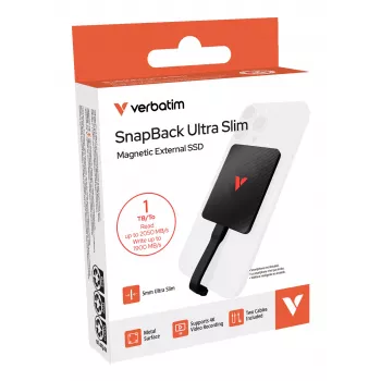 Verbatim SnapBack Ultra ohut SSD 1TB USB Type-C USB 3.2 Gen 2x2 musta