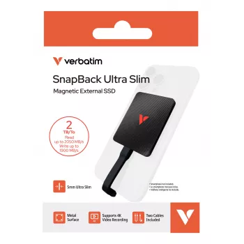 Verbatim SnapBack Ultra ohut SSD 2TB USB Type-C USB 3.2 Gen 2x2 musta