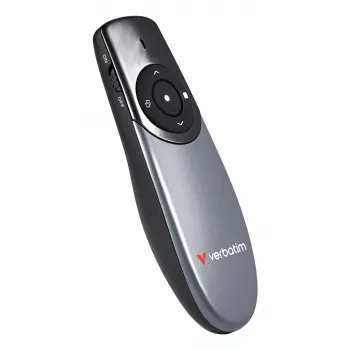 Verbatim Focus langaton esityskaukosäädin punaisella laserosoittimella, RF, USB, 30 m, musta, hopea
