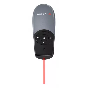 Verbatim Focus langaton esityskaukosäädin punaisella laserosoittimella, RF, USB, 30 m, musta, hopea