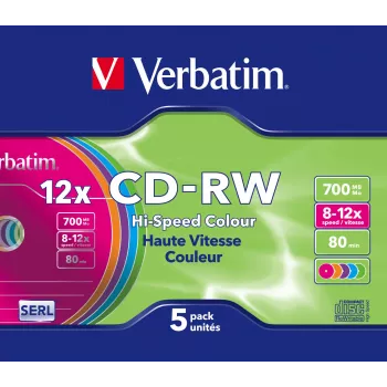Verbatim CD-RW Colour 12x 700 MB 5 kpl