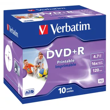 Verbatim DVD+R Wide Inkjet Printable ID Brand, DVD+R, 120 mm, tulostettava, jewel case, 10 kpl, 4,7 GB