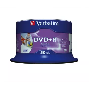 Verbatim DVD+R Wide Inkjet Printable No ID Brand, DVD+R, 120 mm, tulostettava, spindeli, 50 kpl, 4,7 GB