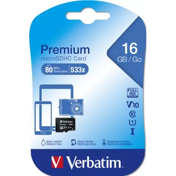 MicroSDHC Verbatim Premium 16 GB Class 10 musta 44010