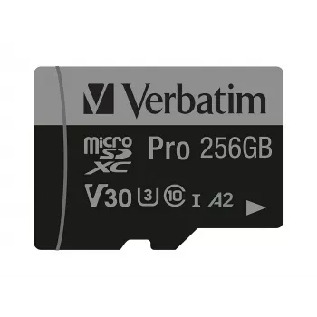 Verbatim Pro U3 256GB Micro SDXC -kortti, 256 GB, MicroSDXC, Class 10, UHS-I, 100 MB/s, 90 MB/s