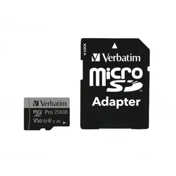 Verbatim Pro U3 256GB Micro SDXC -kortti, 256 GB, MicroSDXC, Class 10, UHS-I, 100 MB/s, 90 MB/s