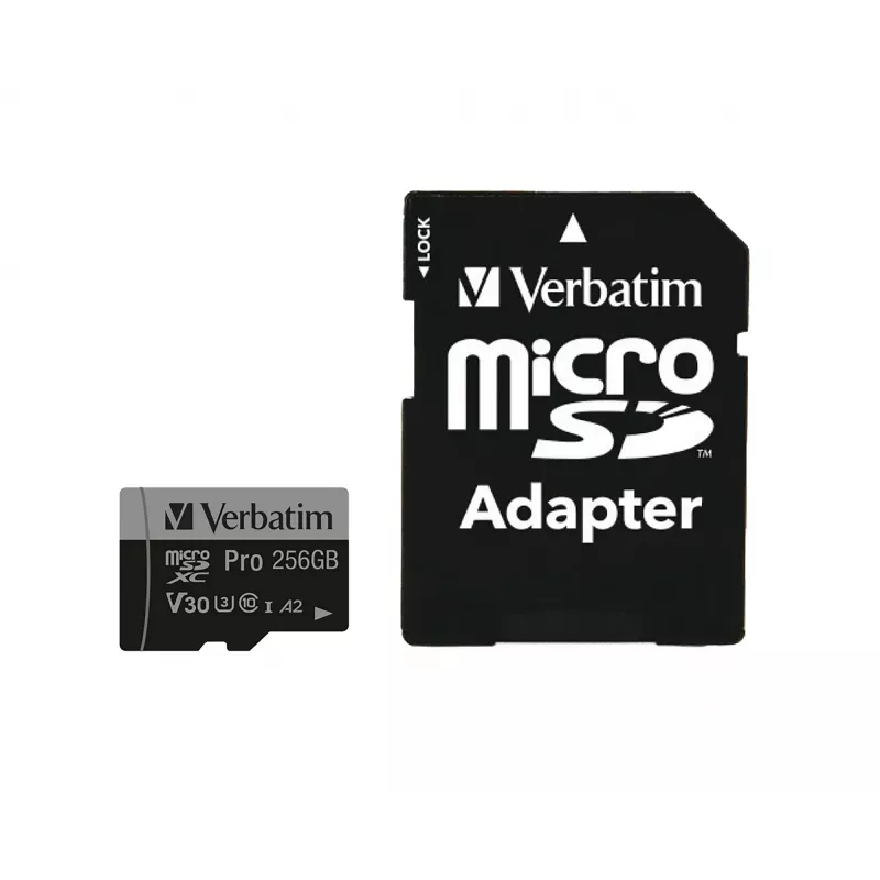 Verbatim Pro U3 256GB Micro SDXC -kortti, 256 GB, MicroSDXC, Class 10, UHS-I, 100 MB/s, 90 MB/s