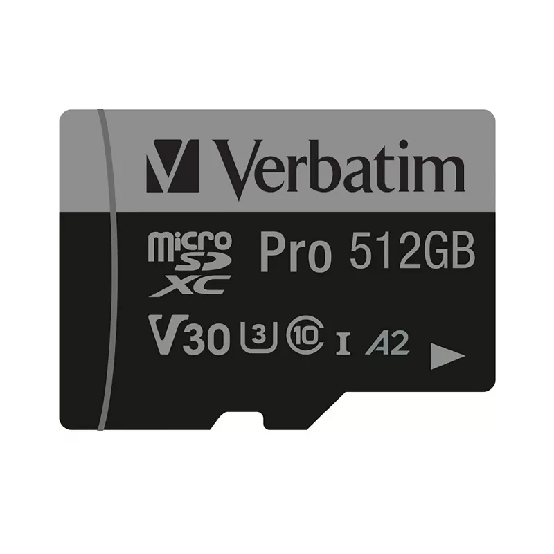 Verbatim Pro U3 512GB Micro SDXC -kortti, 512 GB, MicroSDXC, Class 10, UHS-I, 100 MB/s, 90 MB/s