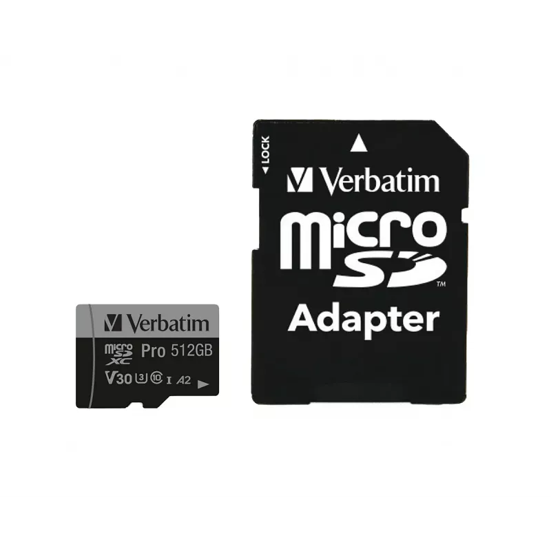 Verbatim Pro U3 512GB Micro SDXC -kortti, 512 GB, MicroSDXC, Class 10, UHS-I, 100 MB/s, 90 MB/s