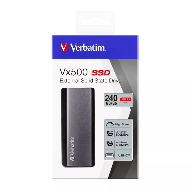 Verbatim Vx500 ulkoinen SSD USB 3.1 Gen 2 240GB, 240 GB, USB Type-C, 3.2 Gen 2 (3.1 Gen 2), 500 MB/s, hopea