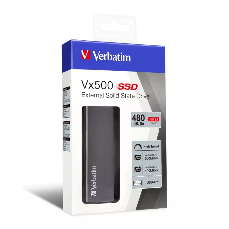 Verbatim Vx500 ulkoinen SSD USB 3.1 Gen 2 480 GB, 480 GB, USB Type-C, 3.2 Gen 2 (3.1 Gen 2), 500 MB/s, hopea