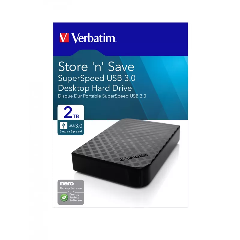 Verbatim Store 'n' Save 2TB USB 3.0, 2 TB, 3.2 Gen 1 (3.1 Gen 1), musta