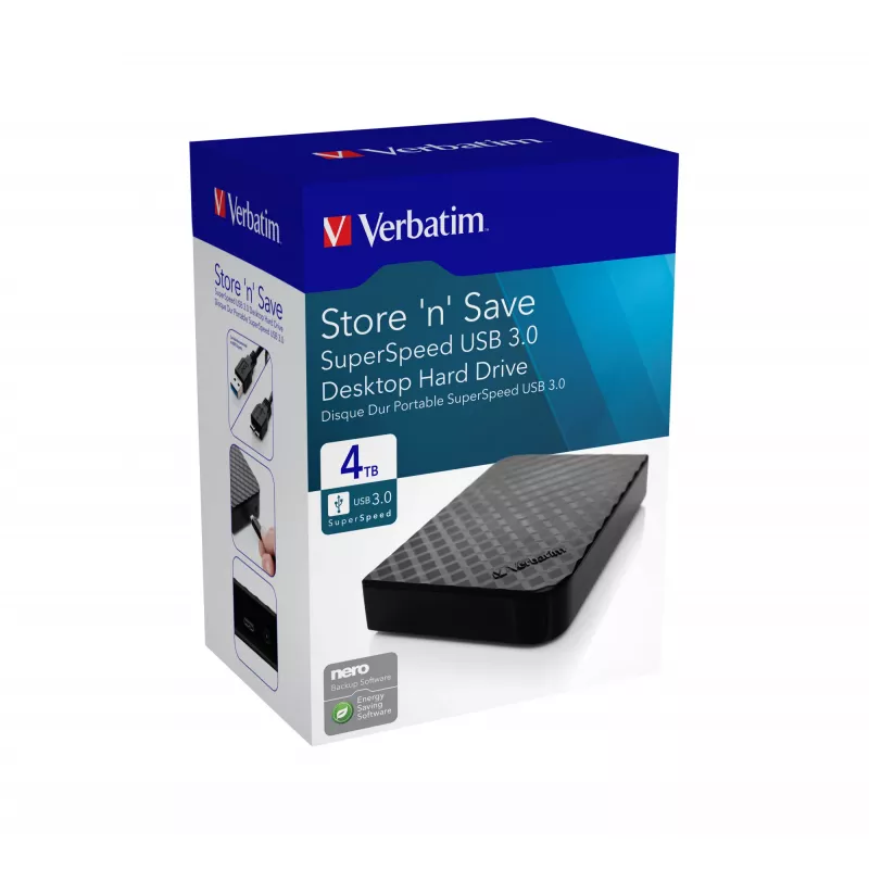 Verbatim Store 'n' Save 4TB USB 3.0, 4 TB, 3.2 Gen 1 (3.1 Gen 1), musta