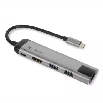 Verbatim 49141 kannettavan telakka/porttireplikaattori USB 3.2 Gen 1 (3.1 Gen 1) Type-C musta, hopea