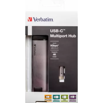Verbatim 49141 kannettavan telakka/porttireplikaattori USB 3.2 Gen 1 (3.1 Gen 1) Type-C musta, hopea