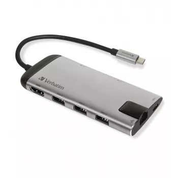 Verbatim 49142 kannettavan telakka/porttireplikaattori USB 3.2 Gen 1 (3.1 Gen 1) Type-C musta, hopea