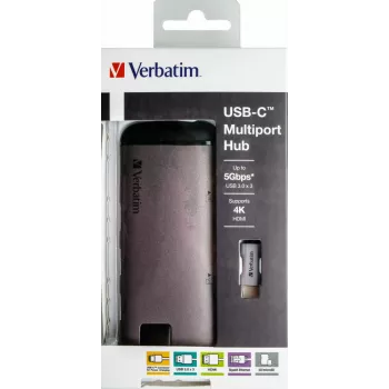 Verbatim 49142 kannettavan telakka/porttireplikaattori USB 3.2 Gen 1 (3.1 Gen 1) Type-C musta, hopea