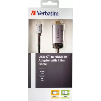 Verbatim 49144 videokaapeliadapteri 1,5 m USB Type-C HDMI musta, hopea