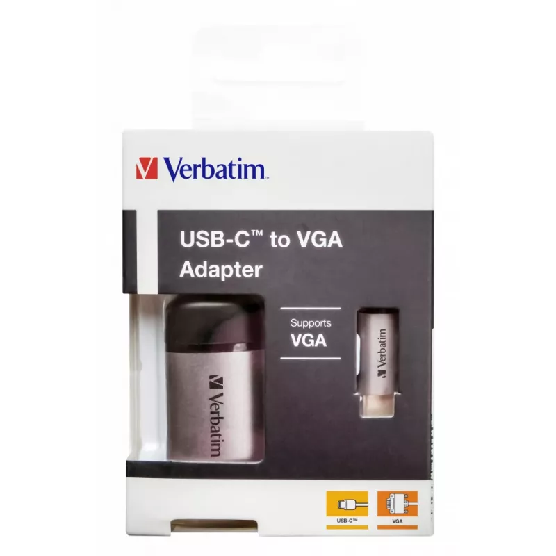 Verbatim 49145 videokaapeliadapteri 0,01 m USB Type-C VGA (D-Sub) musta, hopea