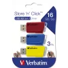 Verbatim Store 'n' Click - USB 2.0 -muistitikku 3.2 GEN1 - 3x16 GB - punainen/sininen/keltainen