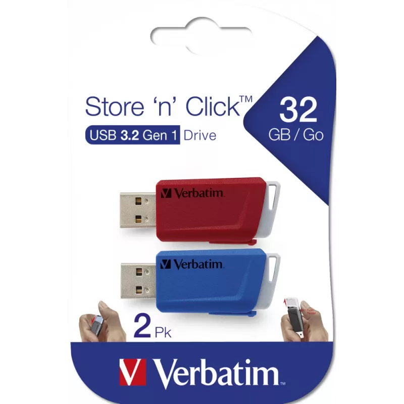 Verbatim Store 'n' Click - USB-muistitikku 2.0 (3.2 GEN1) - 2x32 GB - punainen/sininen