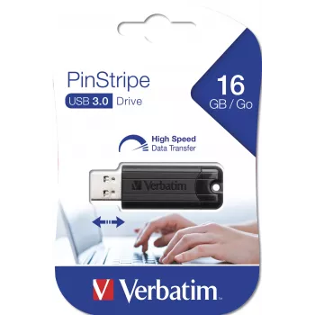 Verbatim PinStripe 3.0 - USB 3.0 -muistitikku 16 GB – musta, 16 GB, USB Type-A, 3.2 Gen 1 (3.1 Gen 1), Slide, 7 g, musta
